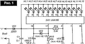 Схема автомобильного вольтметра на светодиодах