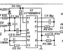 Схема трехтональной сирены на КР1008ВЖ4 Трехтональная сирена на КР1008ВЖ4